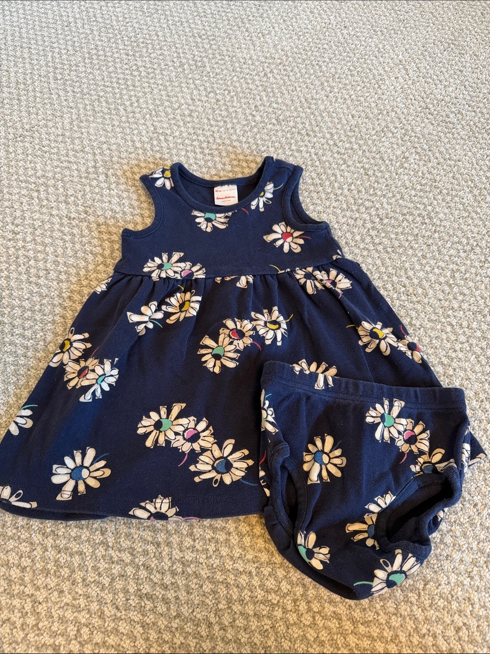 Hanna Andersson Navy Daisy Knit Dress with Bloomers